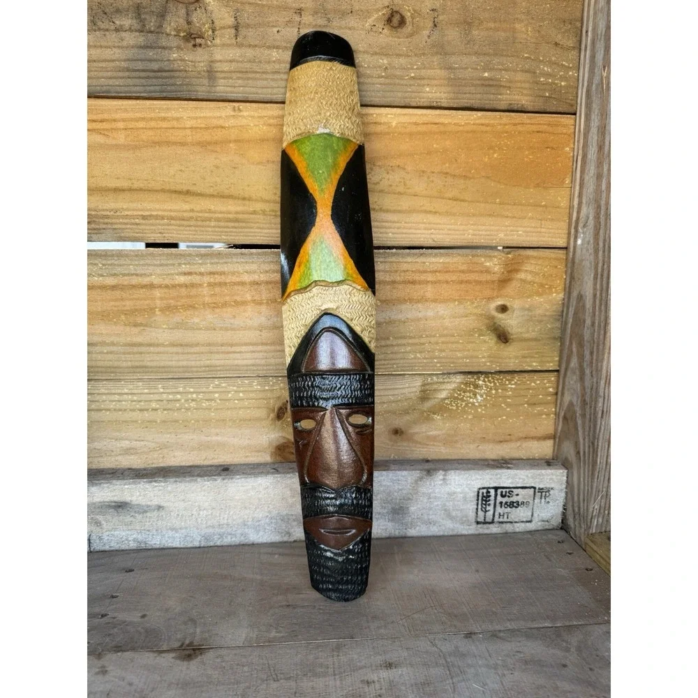 Vintage Wooden Hand Carved &‎ Painted Jamaican Mask, Wall Hanging